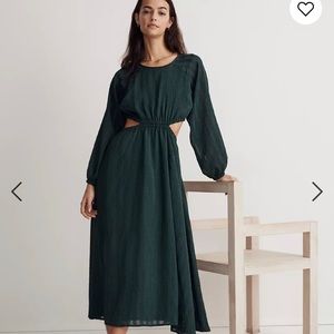 Madewell Long Sleeve Cutout Midi Dress Plaid Green NWT M